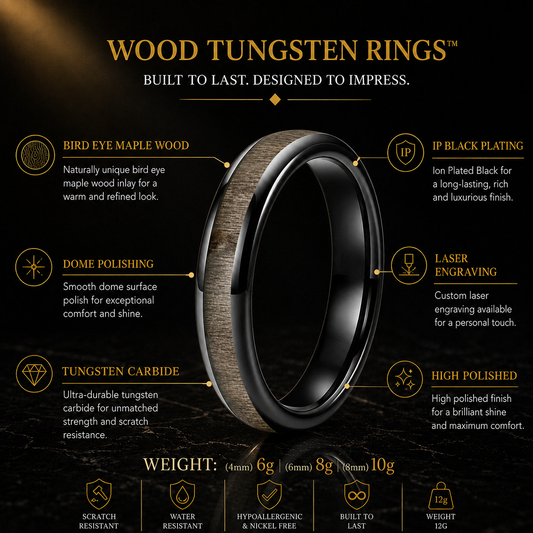 Bird's Eye Maple Wood tungsten Ring