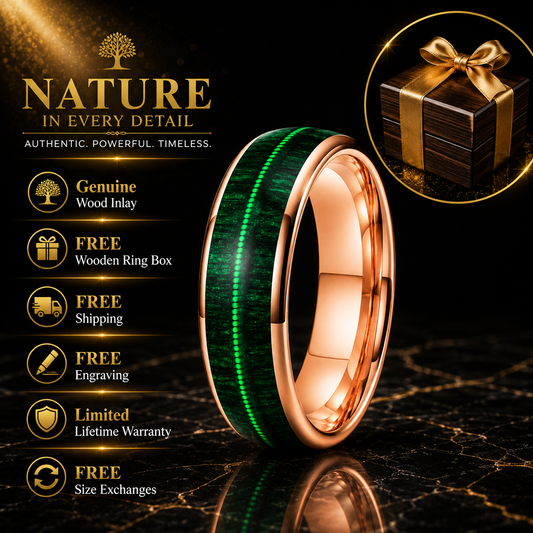 Green Wood and Guitar String Tungsten Ring