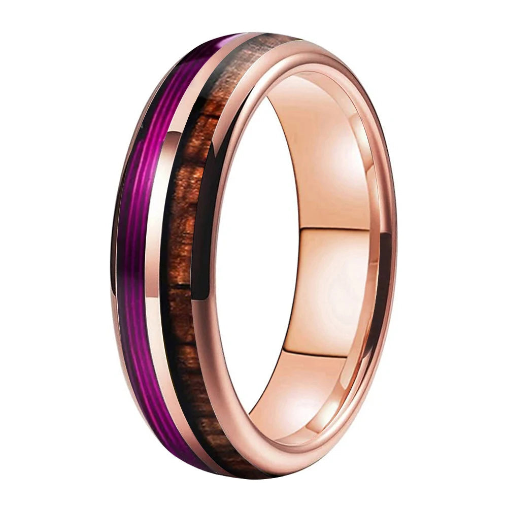 Koa Wood and Purple Guitar String Tungsten Ring