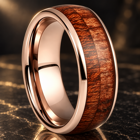Tungsten ring with Spliced Wood Inlay
