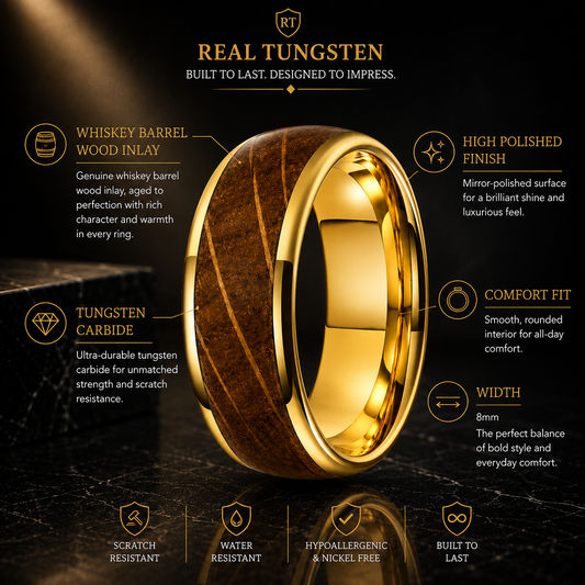 Whiskey Barrel Wood Tungsten Ring