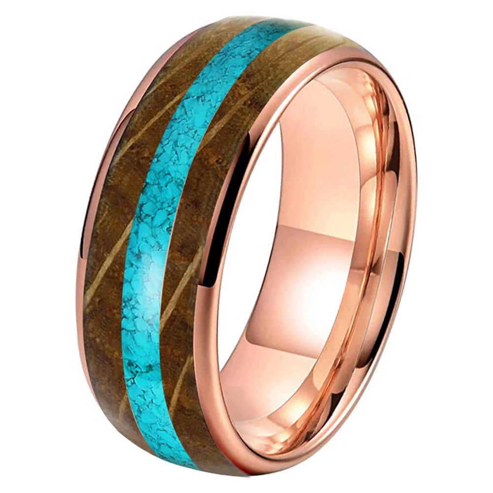 Whiskey Oak and Turquoise Tungsten Ring