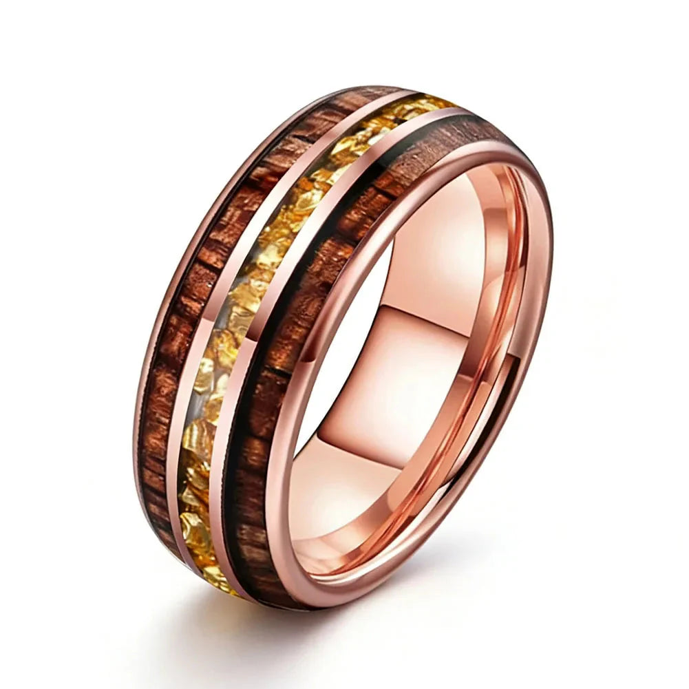 The Honeycrystal - Koa Wood and Gold Crystal Tungsten Ring - rings