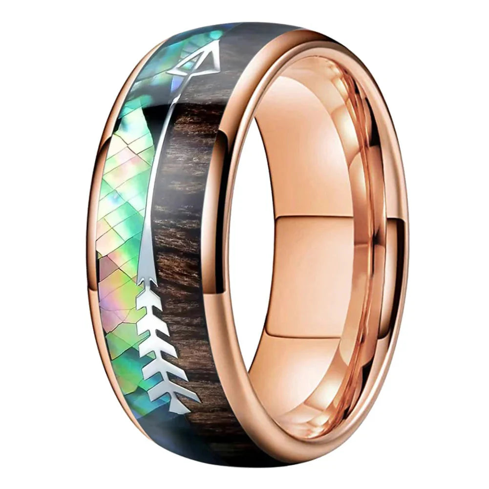 The Huntsman Koa - Abalone and Koa Wood Arrow Tungsten Ring - rings