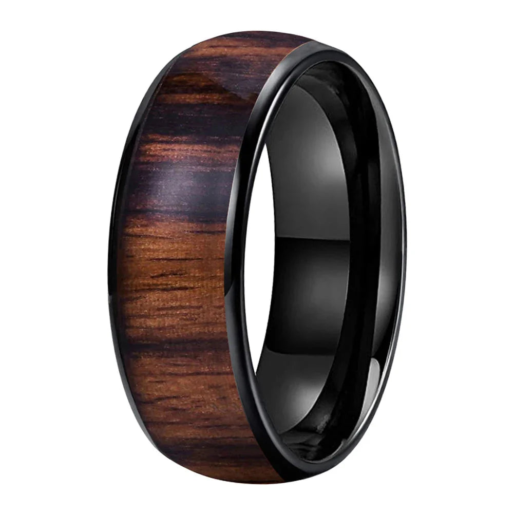 The Noirwood - Dark Wood Inlay Tungsten Ring - rings