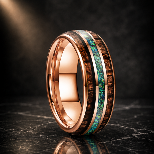 The Prismwood - Opal and Wood Inlay Tungsten Ring - Green Opal Ring 1 / 13 / 8MM - rings