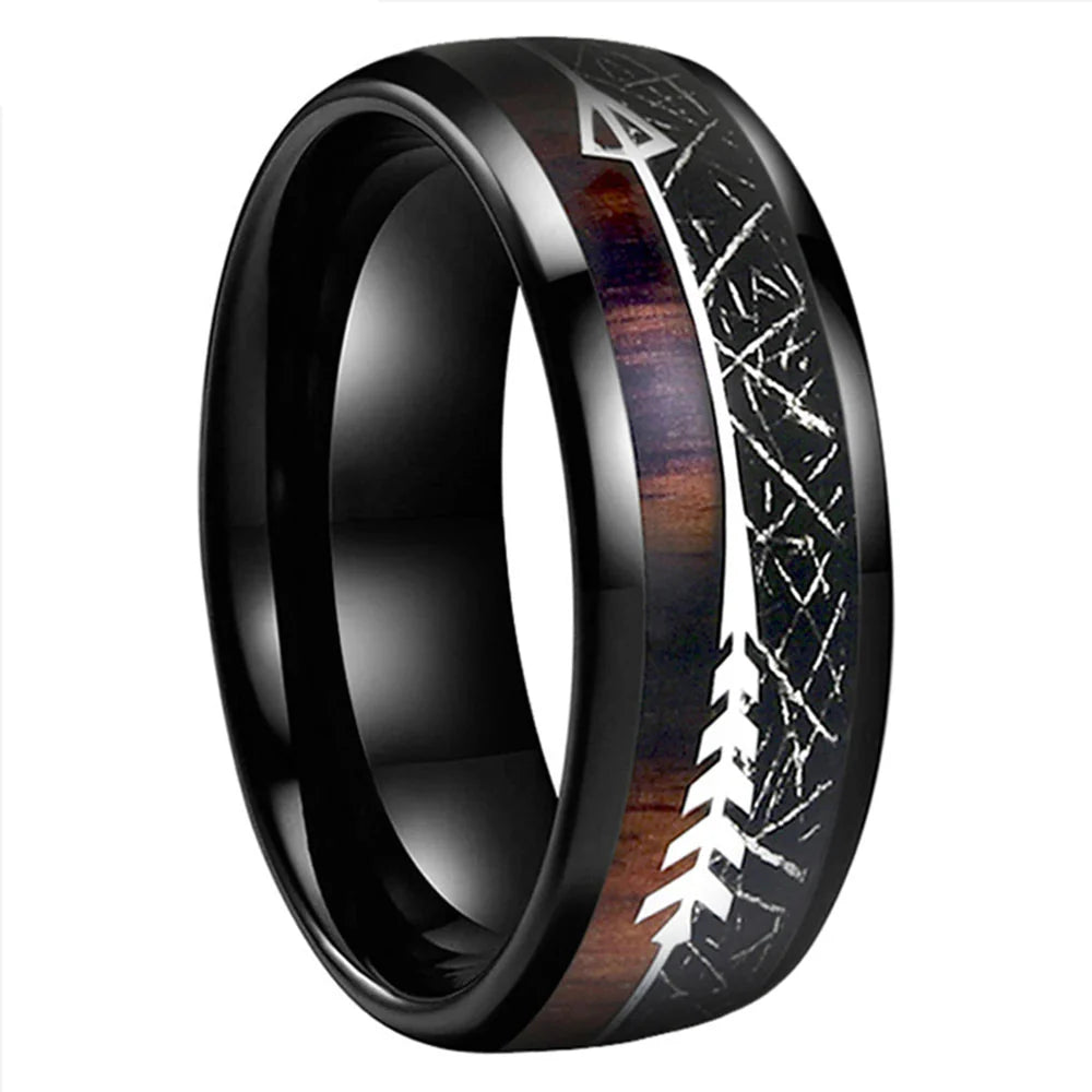 The Voidkoa - Black Meteorite and Koa Wood Tungsten Ring - rings