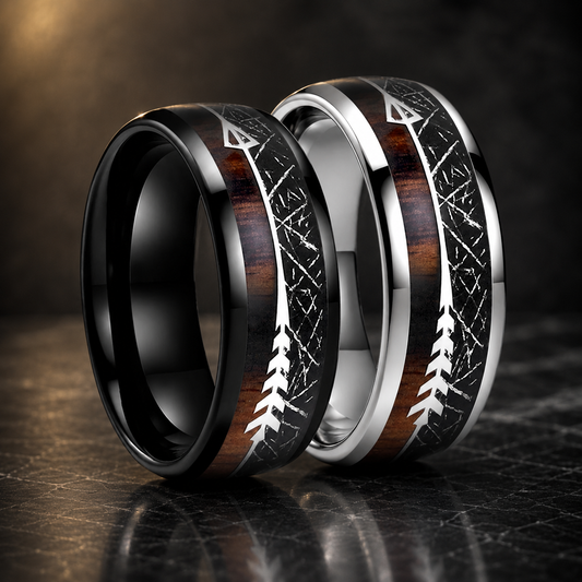 The Voidkoa - Black Meteorite and Koa Wood Tungsten Ring - rings