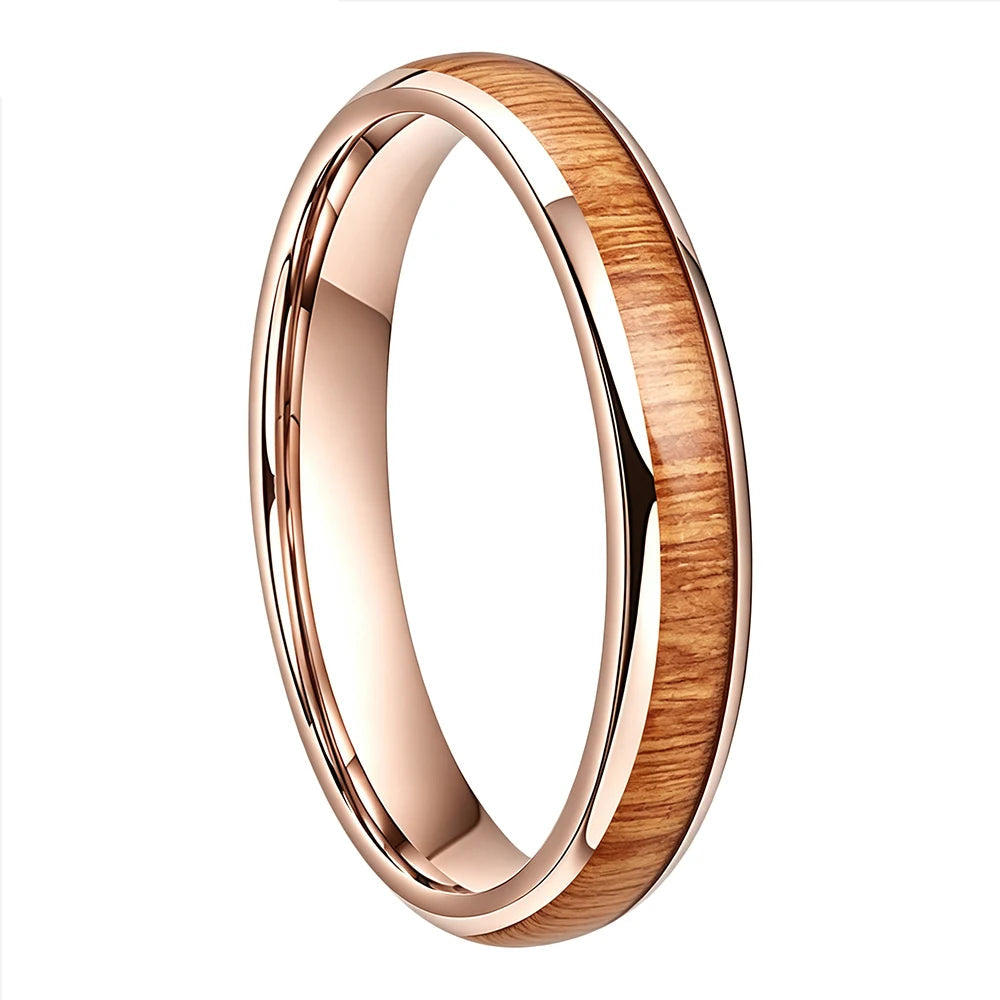 Yellow Peach Wood Tungsten Ring