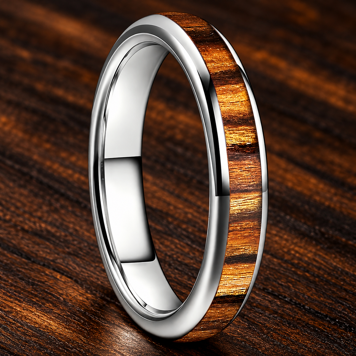 4mm Women’s Koa Wood Tungsten Ring
