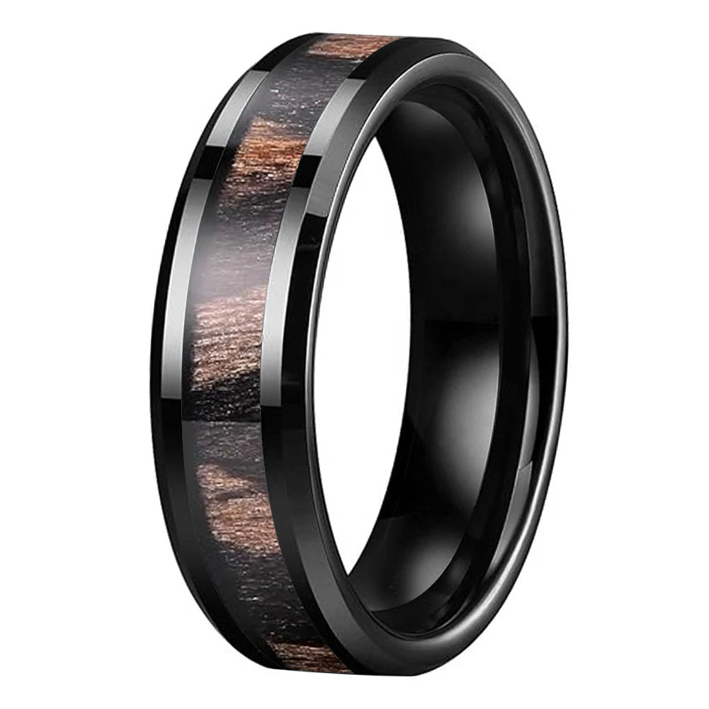 Zebrawood Beveled Tungsten Ring