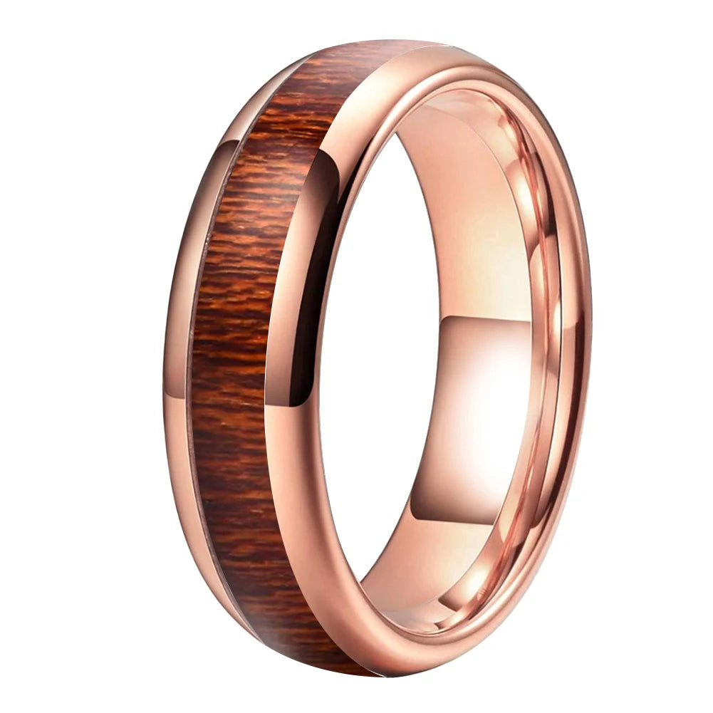 Red Wood Inlay Tungsten Ring