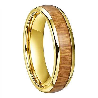 Yellow Peach Wood Tungsten Ring