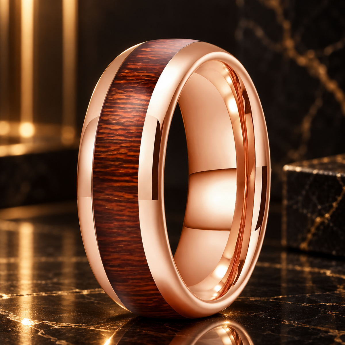 Red Wood Inlay Tungsten Ring