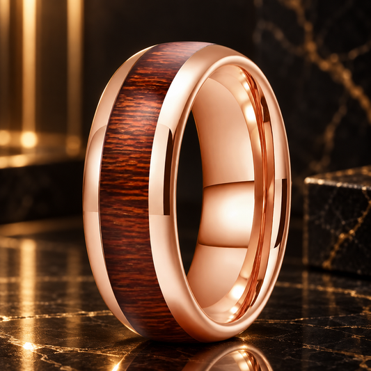 Red Wood Inlay Tungsten Ring