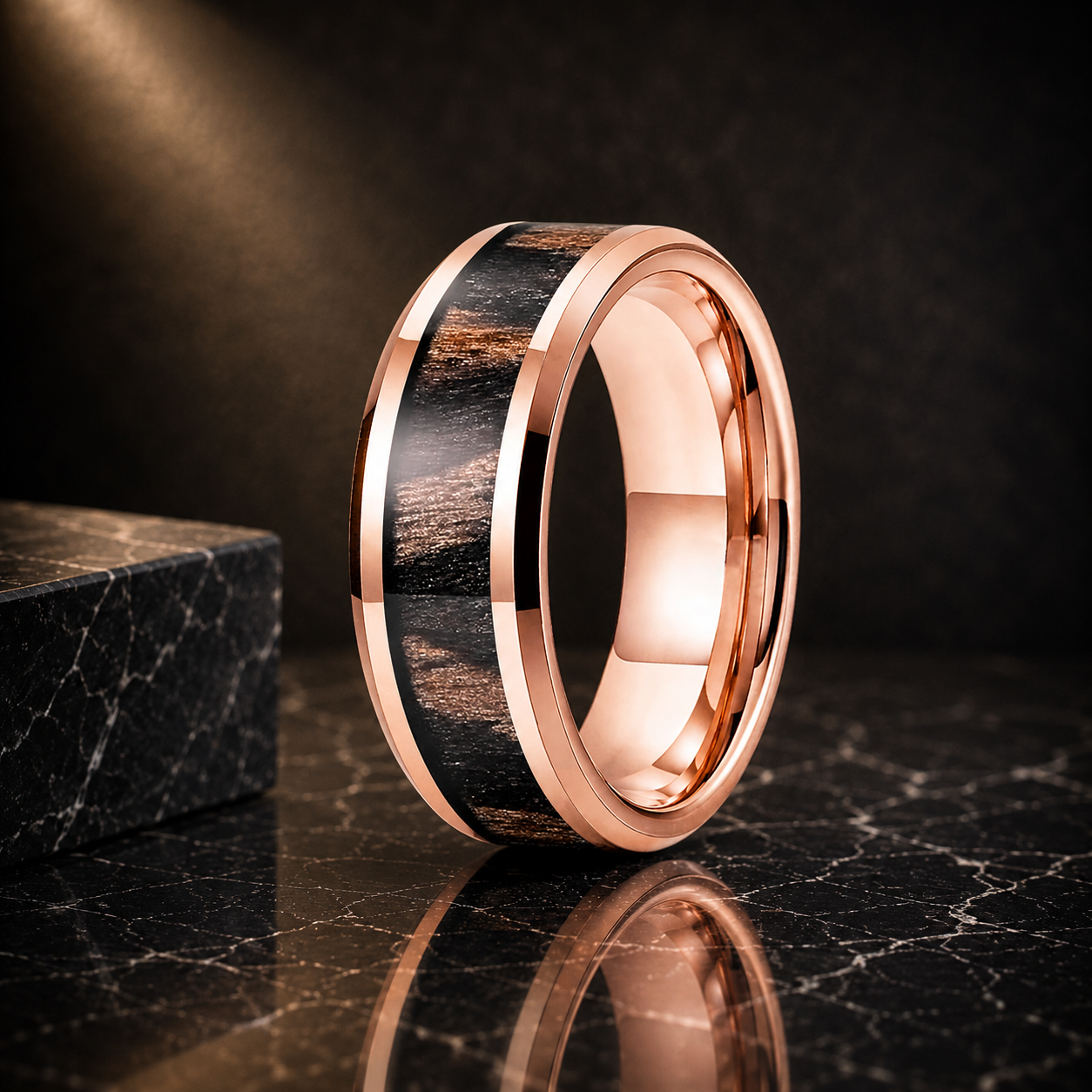 Zebrawood Beveled Tungsten Ring