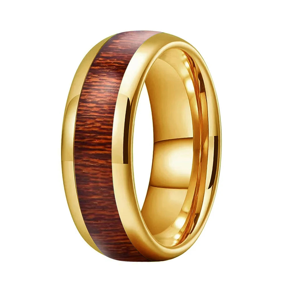 Red Wood Inlay Tungsten Ring