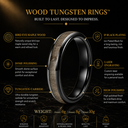 Bird's Eye Maple Wood tungsten Ring