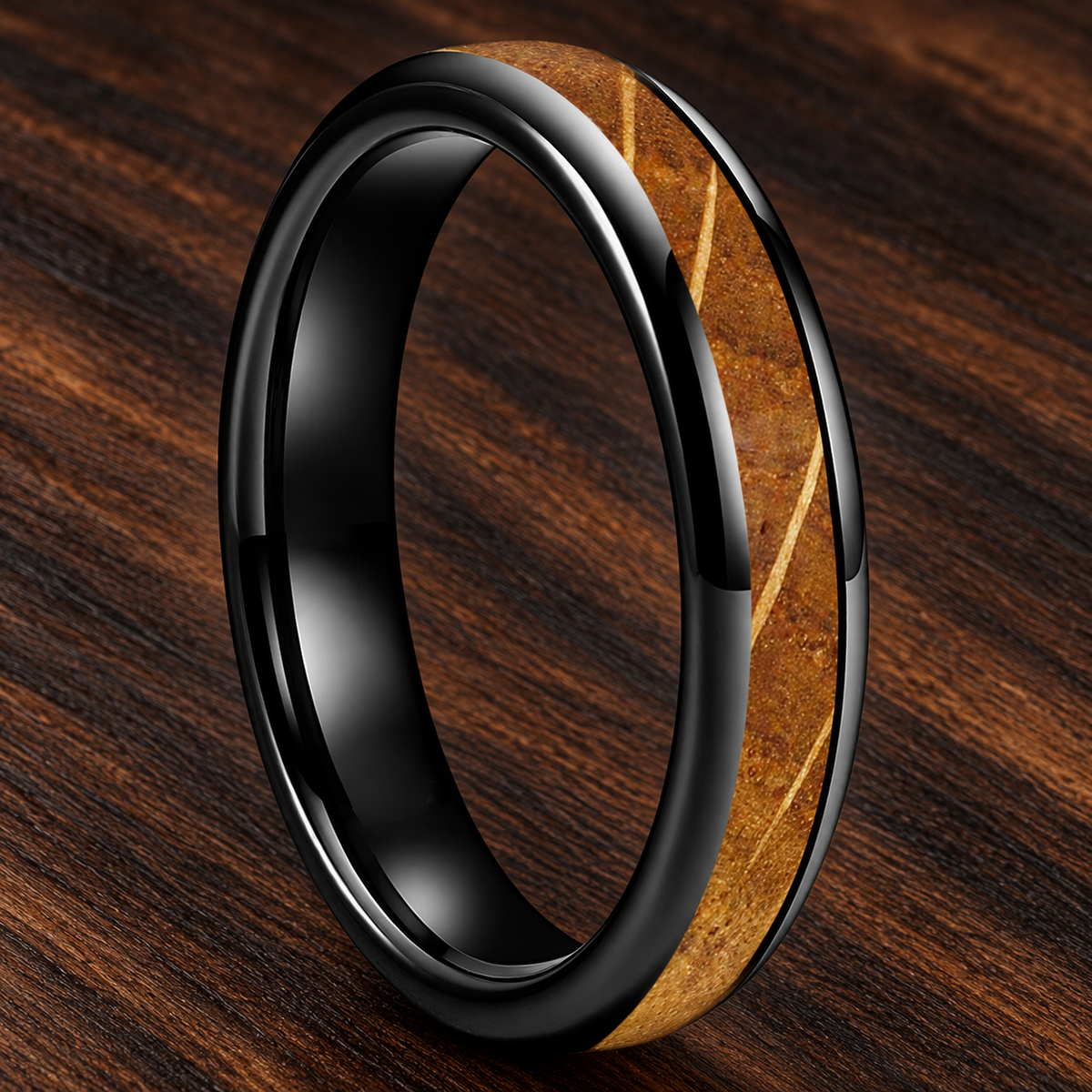 4mm Whiskey Barrel Oak Wood Tungsten Ring