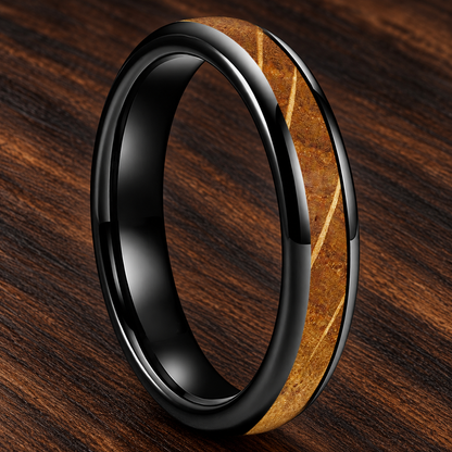 4mm Whiskey Barrel Oak Wood Tungsten Ring