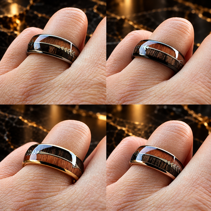 Wood and Arrow Inlay Tungsten Ring