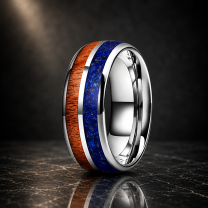 Blue Lapis. Hawaiian Koa Wood Tungsten Ring