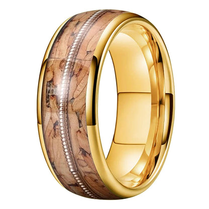 Brown Wood and Guitar String Tungsten Ring