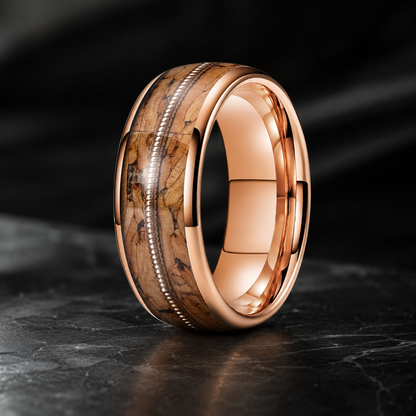 Brown Wood and Guitar String Tungsten Ring