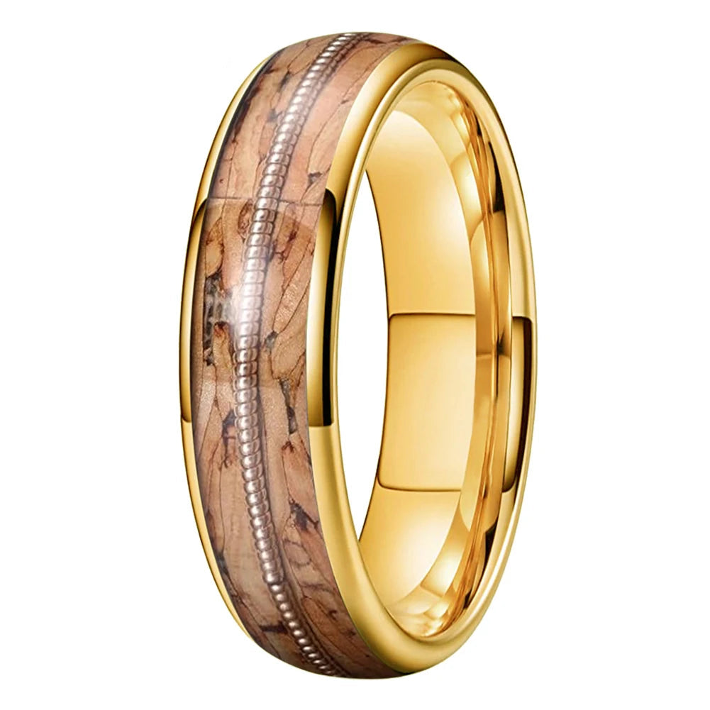 Brown Wood and Guitar String Tungsten Ring
