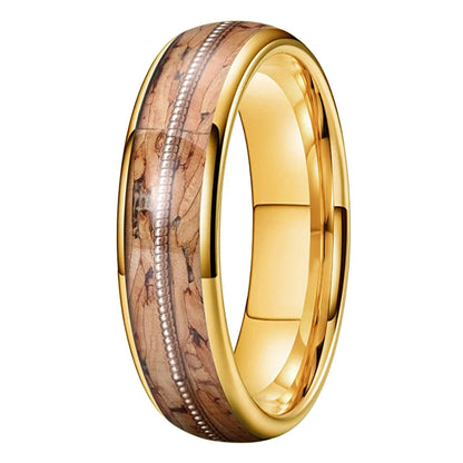 Brown Wood and Guitar String Tungsten Ring