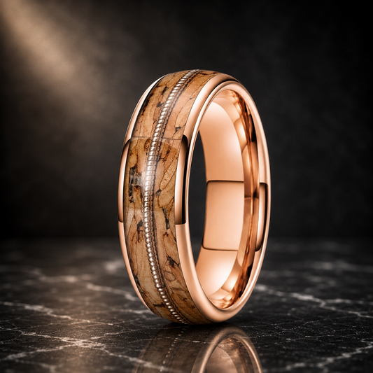 Brown Wood and Guitar String Tungsten Ring