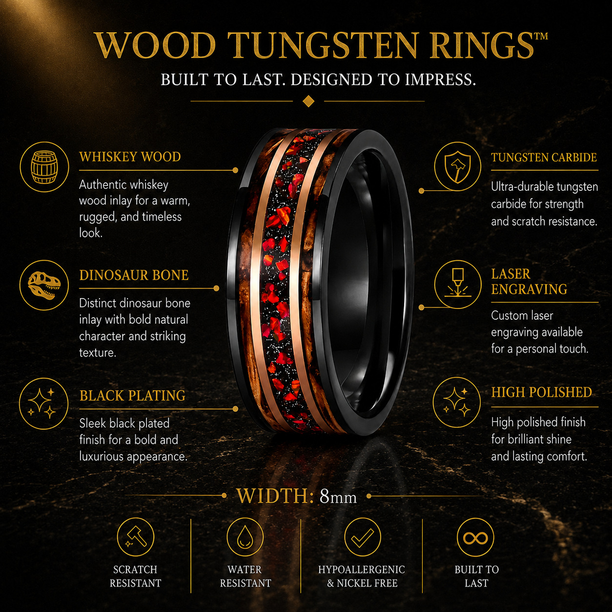 Whiskey Wood and Dinosaur Bone Ring
