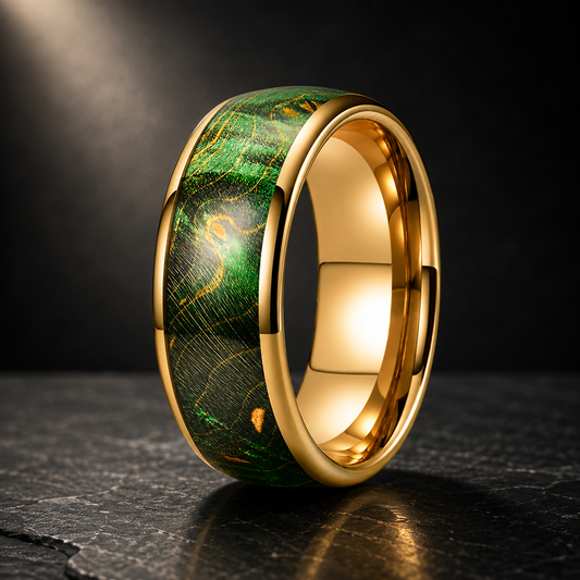 Colorful Elder Wood Tungsten Ring