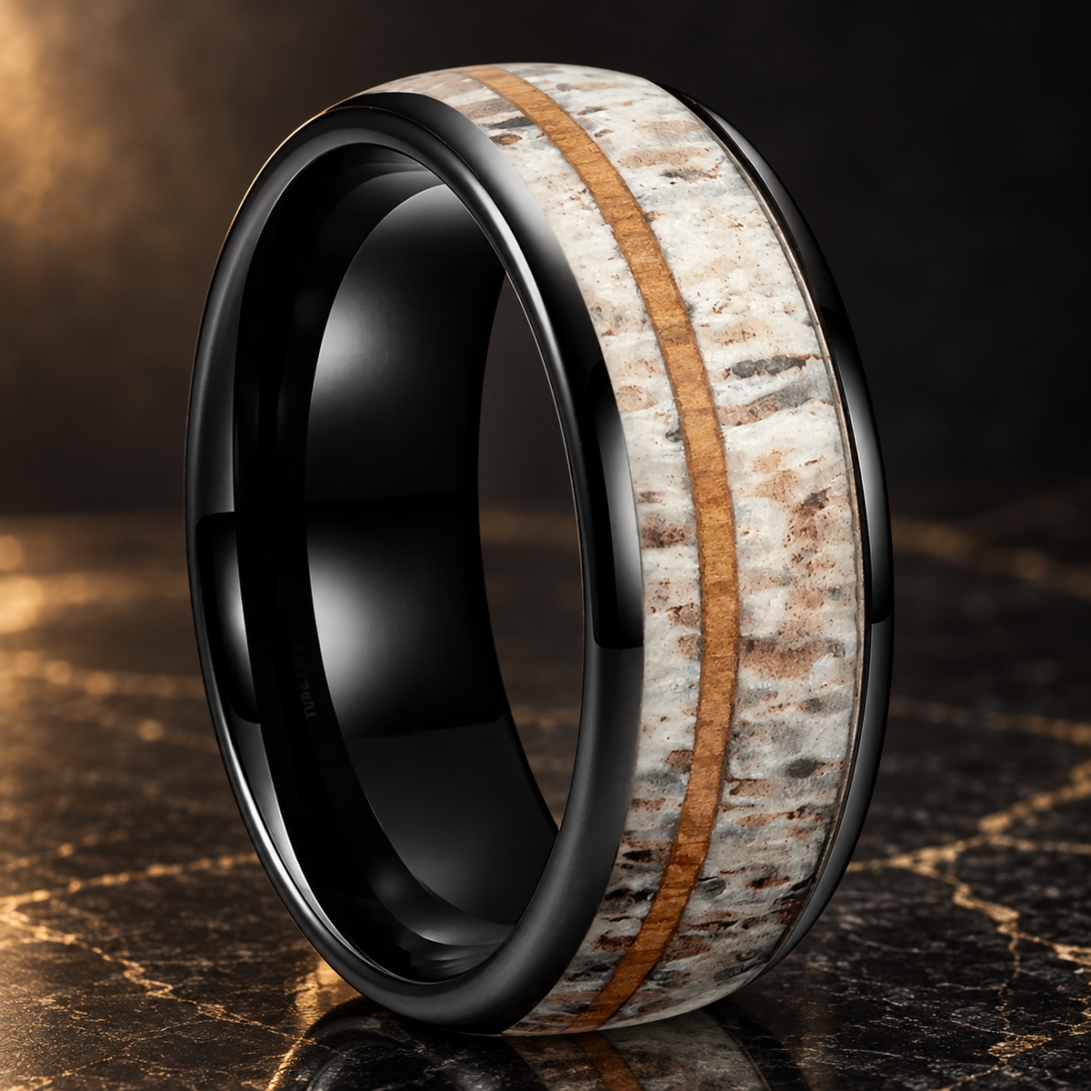 Deer Antler and Wood Tungsten Ring