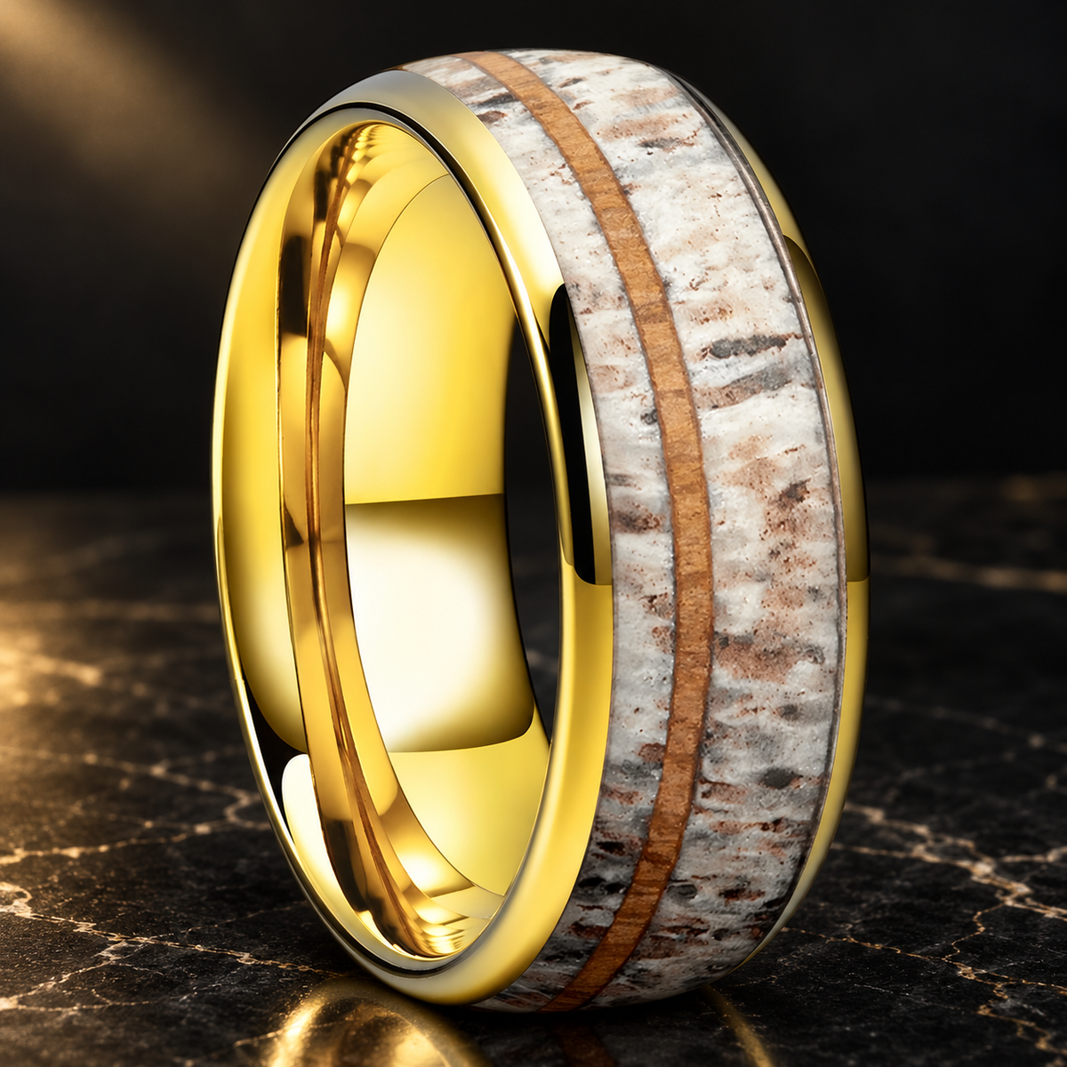 Deer Antler and Wood Tungsten Ring