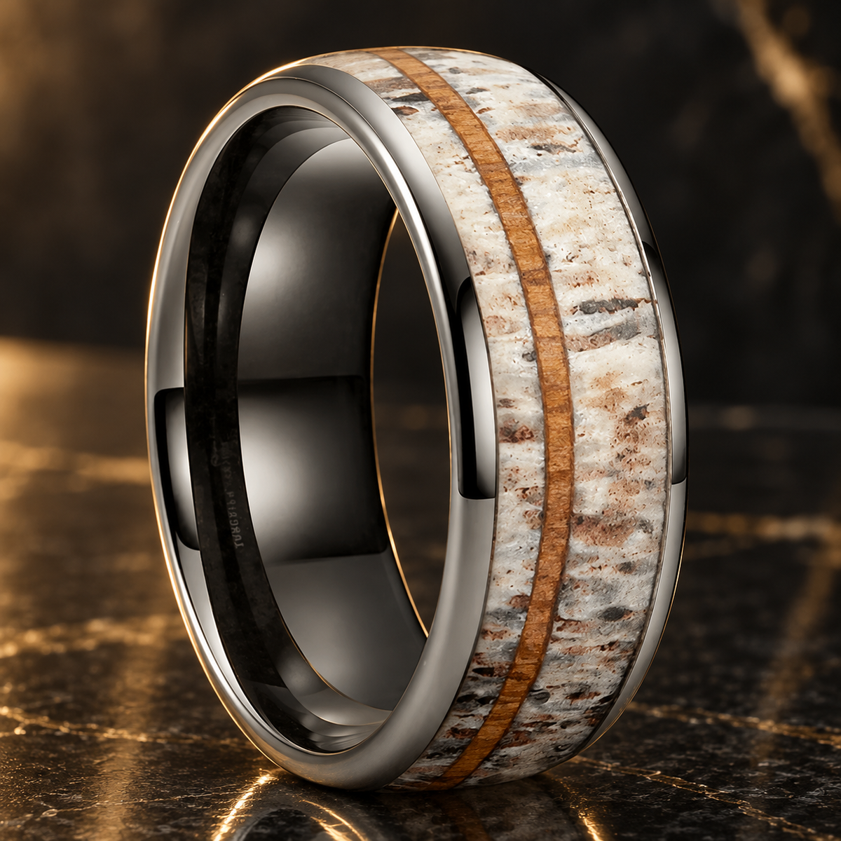 Deer Antler and Wood Tungsten Ring