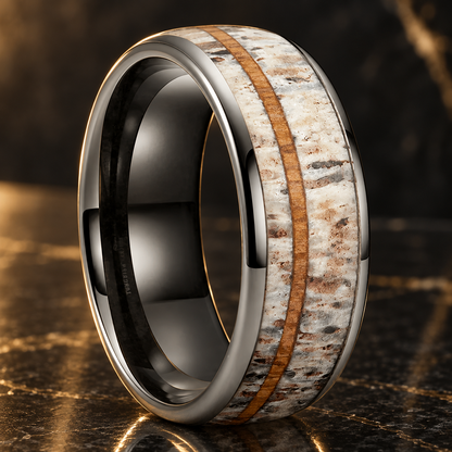 Deer Antler and Wood Tungsten Ring
