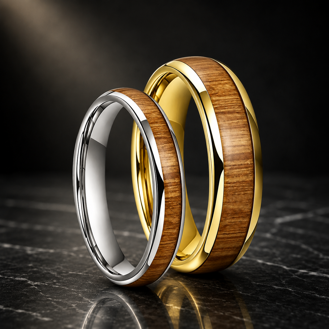 Yellow Peach Wood Tungsten Ring
