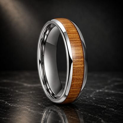 Yellow Peach Wood Tungsten Ring