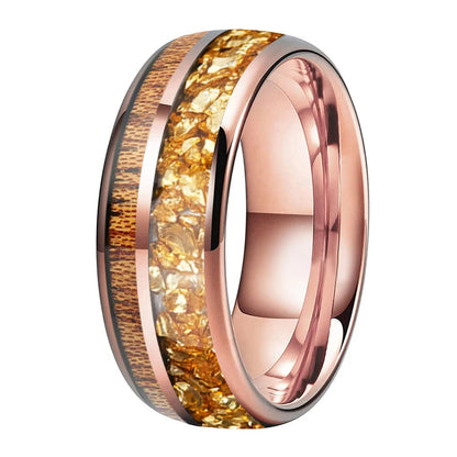 Gold Crystal and Red Wood Tungsten Ring