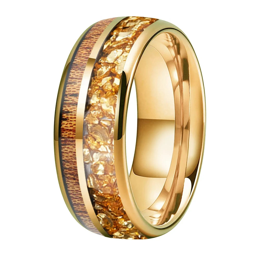 Gold Crystal and Red Wood Tungsten Ring