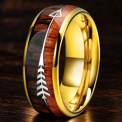 Wood and Arrow Inlay Tungsten Ring