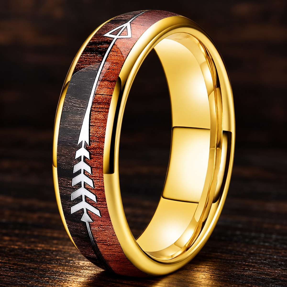 Wood and Arrow Inlay Tungsten Ring