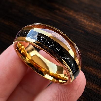 The Meteorkoa - Koa Wood and Black Meteorite Tungsten Ring