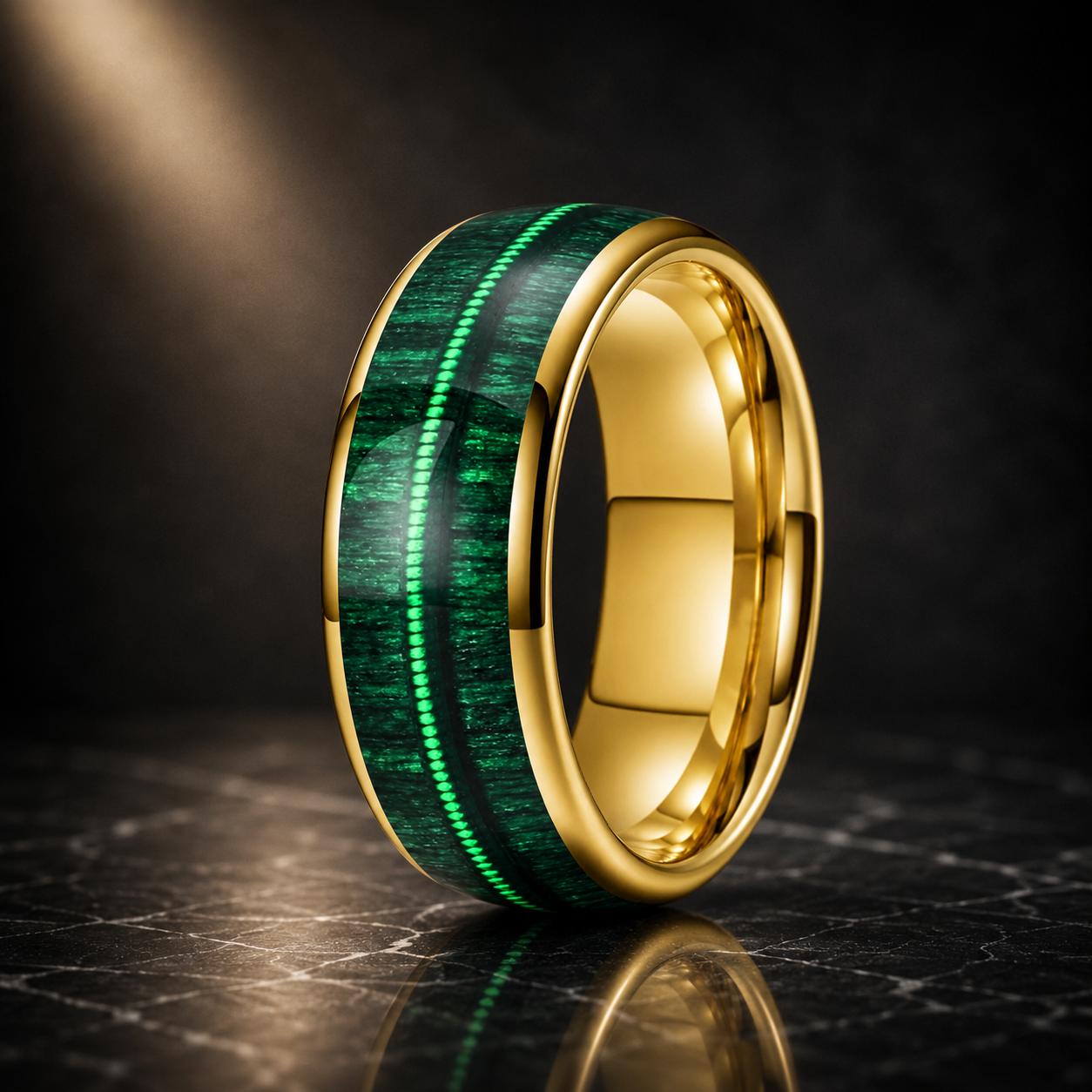 Green Wood and Guitar String Tungsten Ring