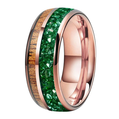 Green Crystal and Red Wood Tungsten Ring