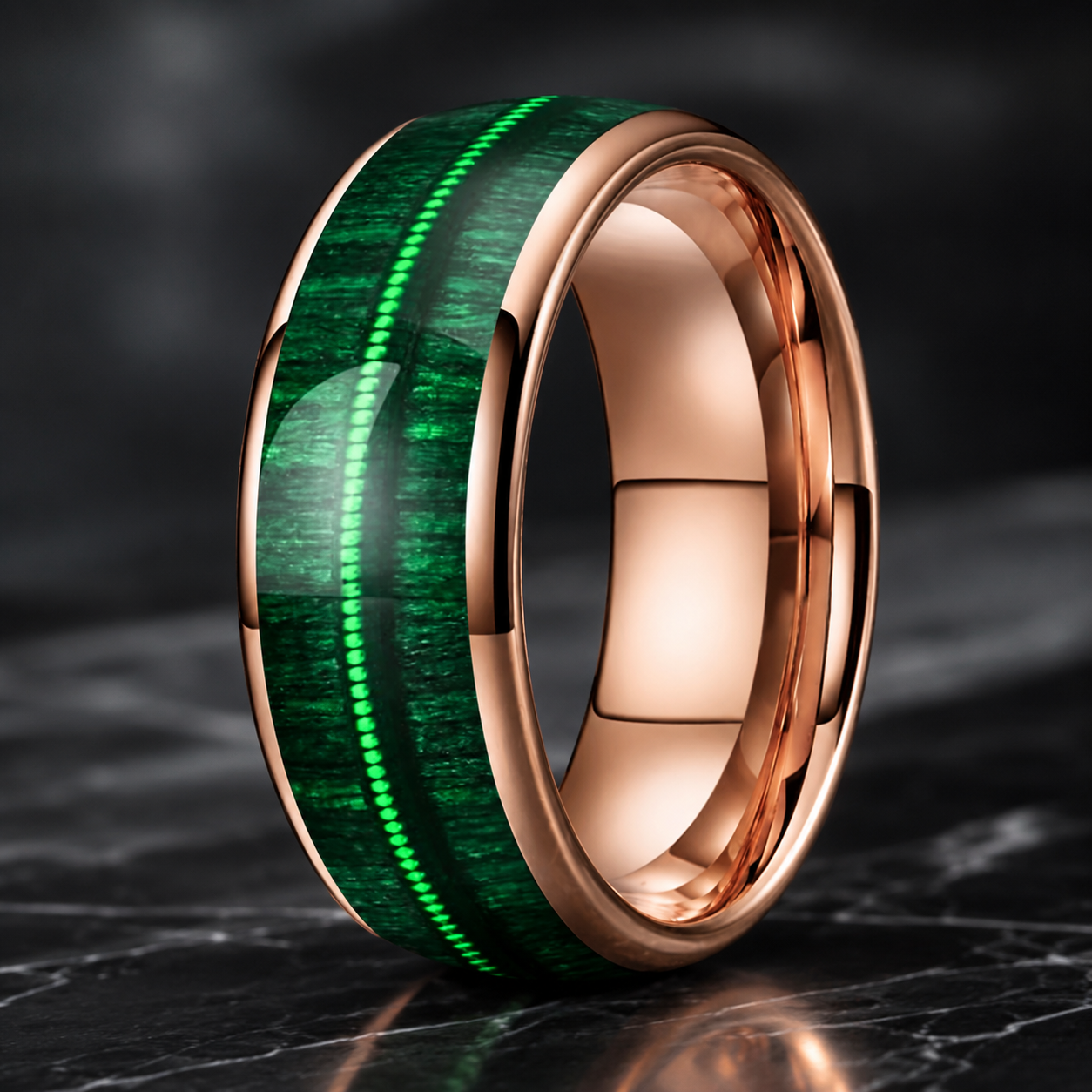 Green Wood and Guitar String Tungsten Ring