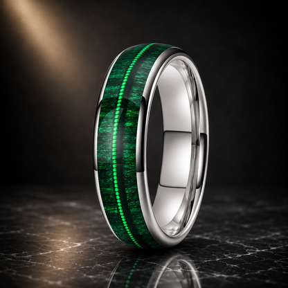 Green Wood and Guitar String Tungsten Ring