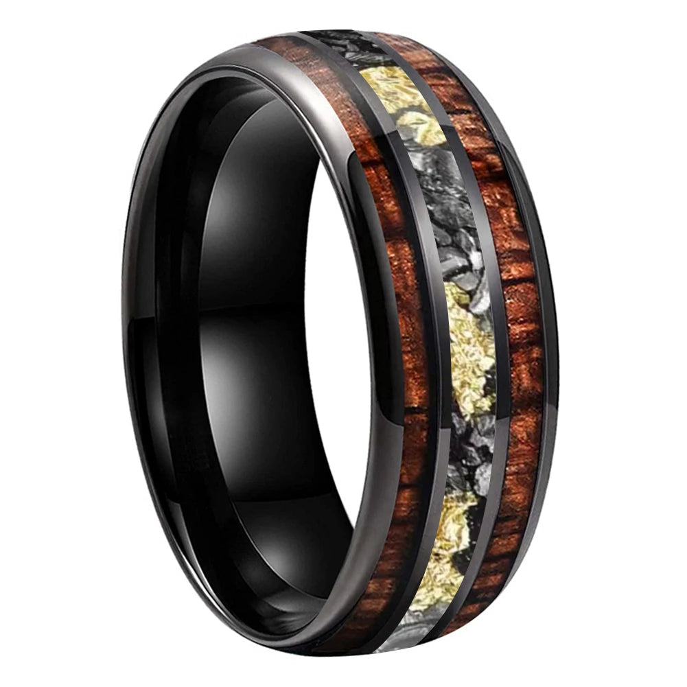 Hawaiian Koa Wood and Meteorite Tungsten Ring with Gold Foil