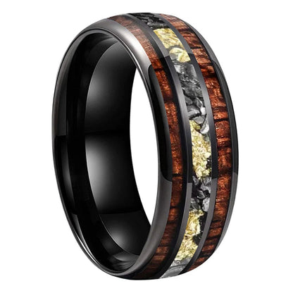 Hawaiian Koa Wood and Meteorite Tungsten Ring with Gold Foil